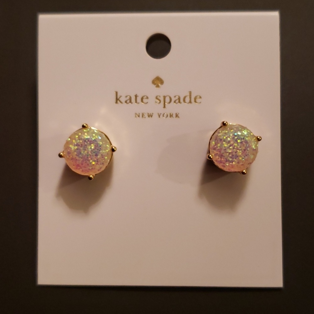 💎 KATE SPADE OPAL GLITTER GOLD STUD EARRINGS
